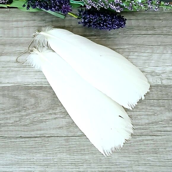 Cockatoo Feather Dangle Earrings 7" Statement Boho Chic Exotic Avian Inspired - Picture 3 of 5